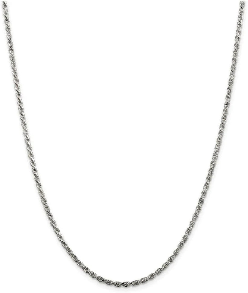 Sterling Silver 2.25mm Shiny-Cut Rope Chain Necklace For Men.