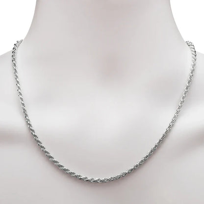 Sterling Silver 2.25mm Shiny-Cut Rope Chain Necklace For Men.