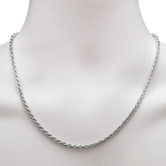 Sterling Silver 2.25mm Shiny-Cut Rope Chain Necklace For Men.