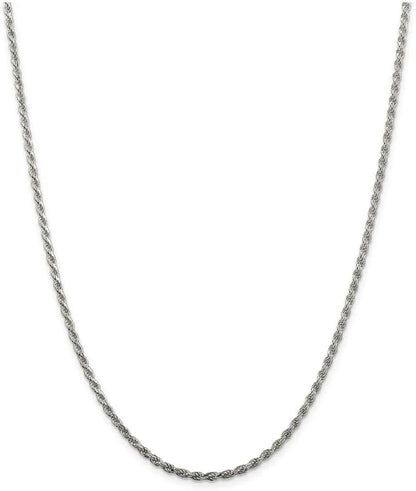 Sterling Silver 2.25mm Shiny-Cut Rope Chain Necklace For Men.